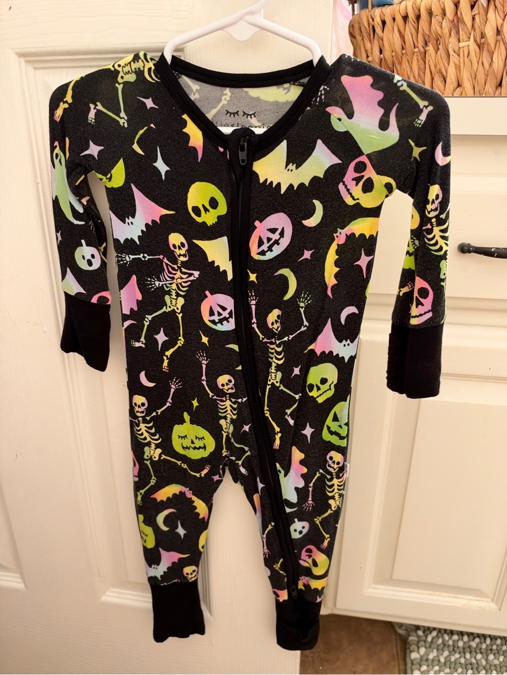 Kids Black Neon Halloween Skeleton One-Piece little sleepies Pajamas